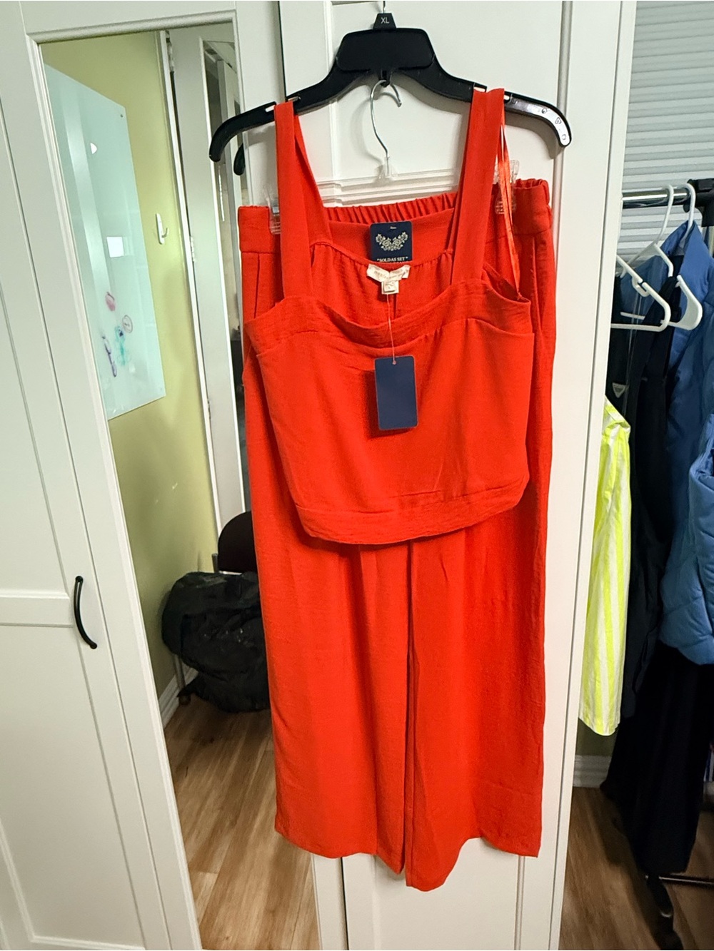 Monteau Vibrant Orange Two-Piece Jumpsuit with Cropped Tank